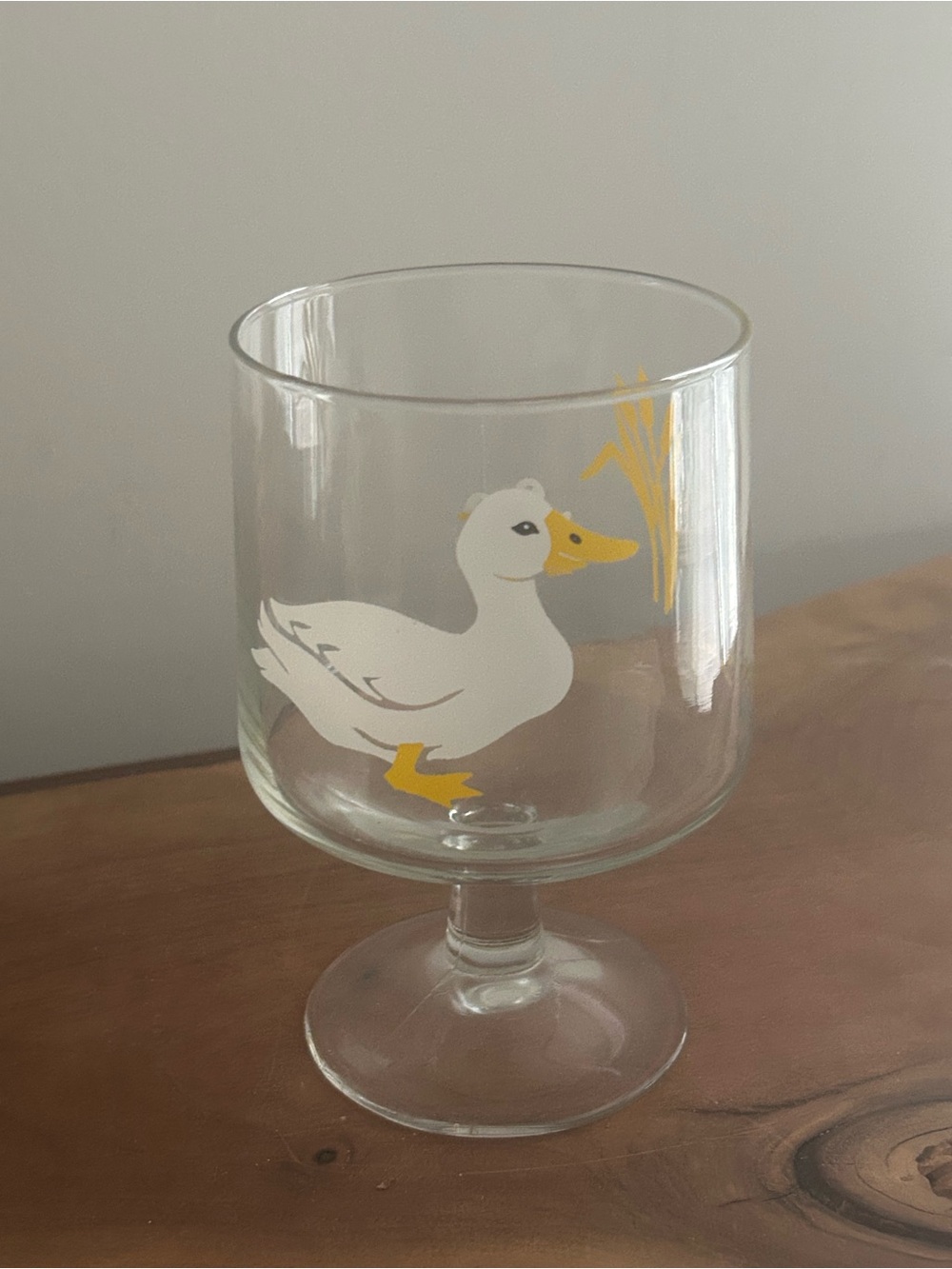 Vintage Carlton 1983 Clear Glass White Duck Yellow Cattails Goblet Candy Jar